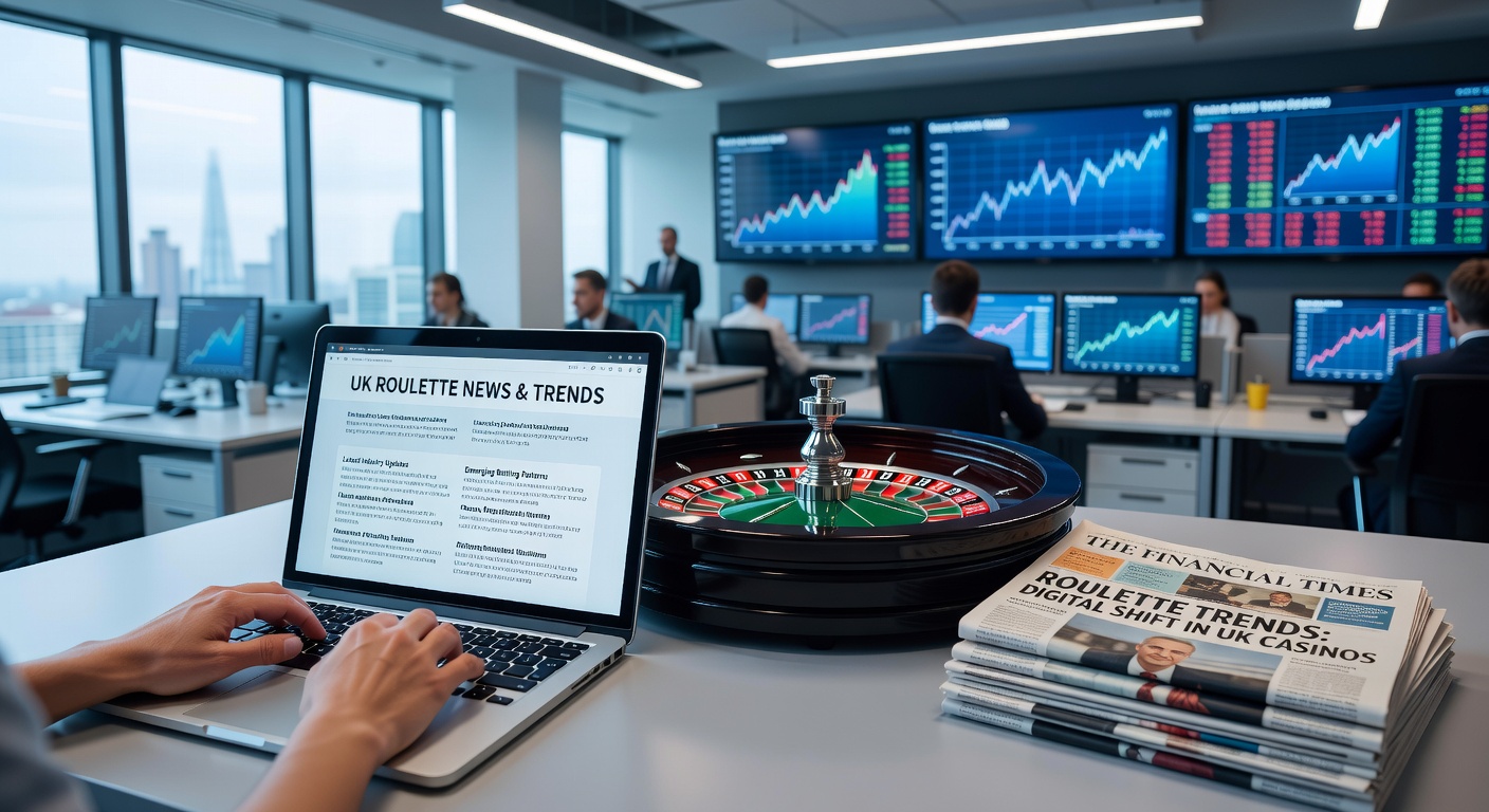 Vibrant roulette wheel spinning with chips stacked nearby, capturing the thrill of strategic play on UK casino tables